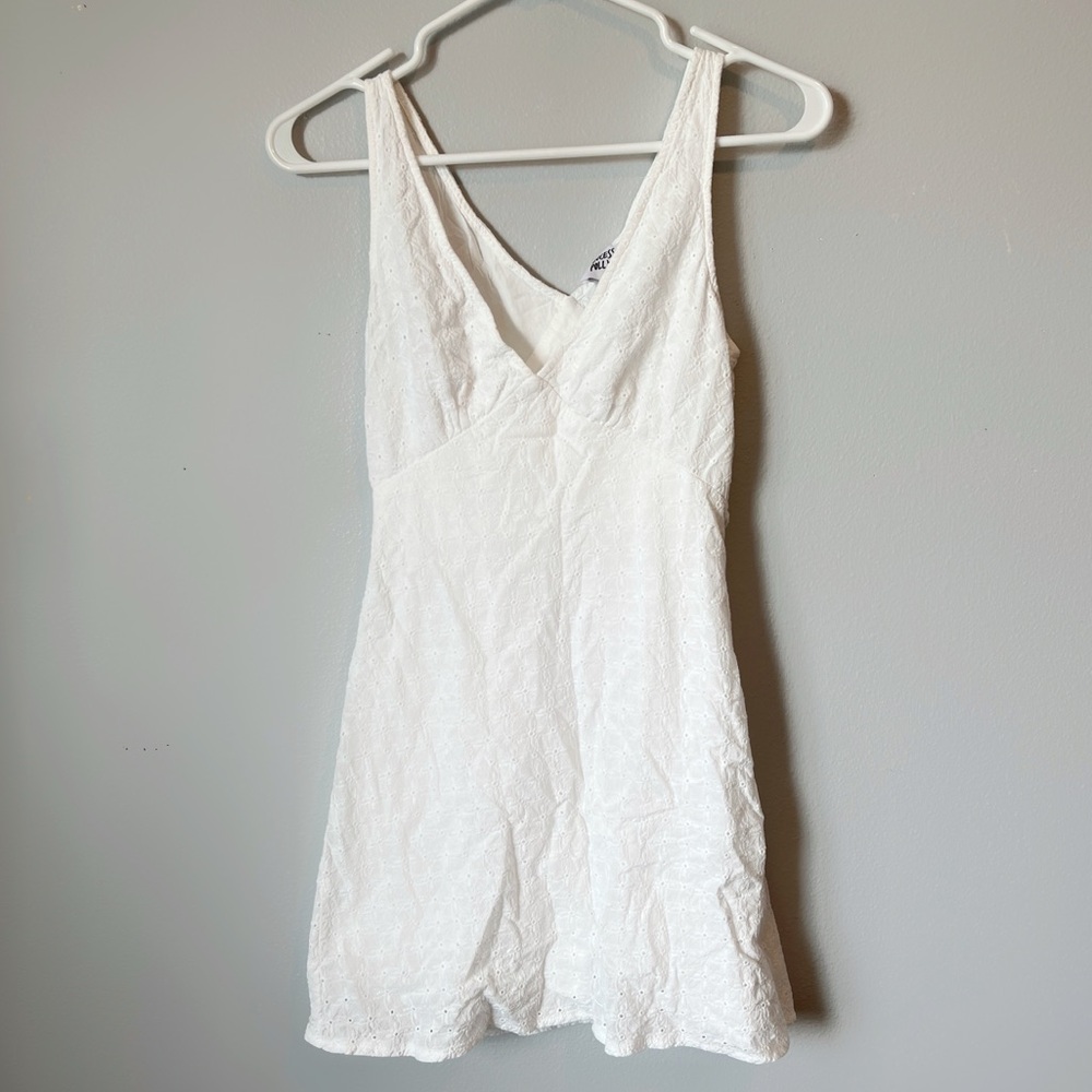 Princess Polly White Eyelet V-Neck Mini Dress